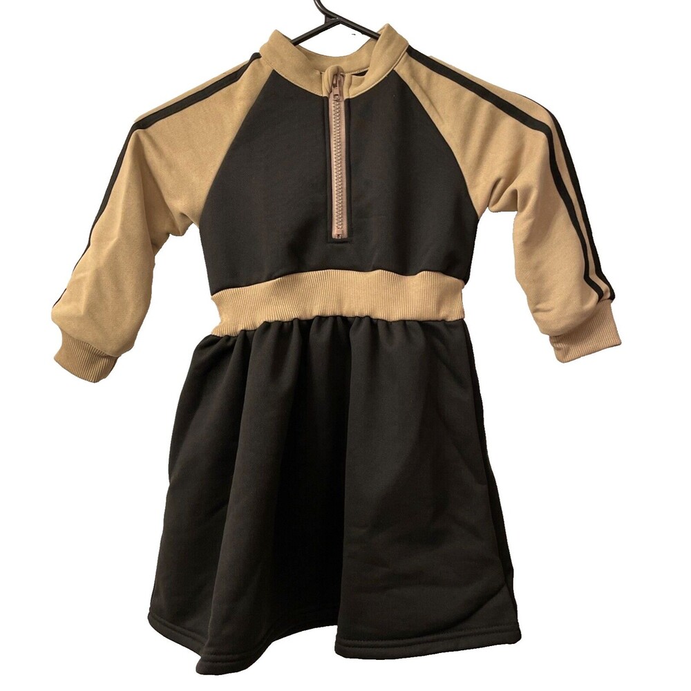 Shein Toddler Girls Fleece Sports Dress Size 4Y Black Brown Knee Length